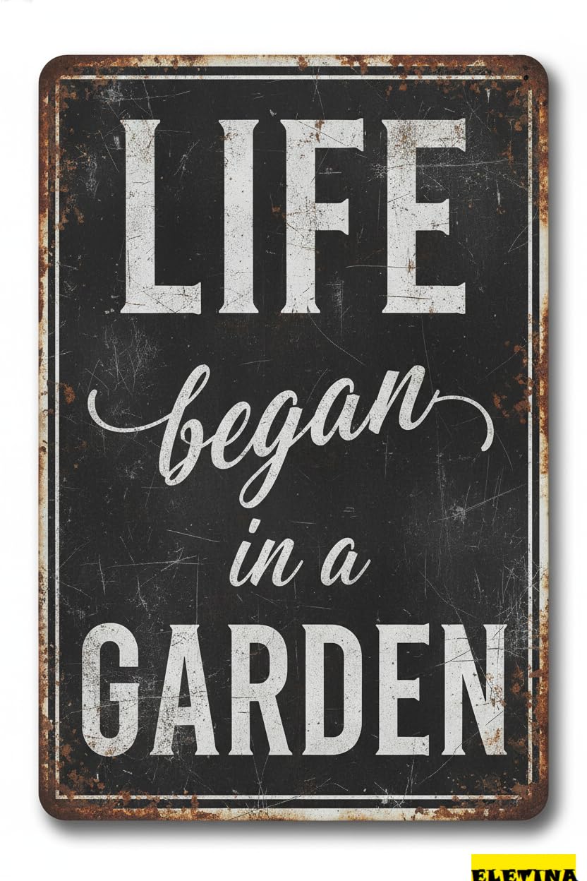 Vintage Metal Tin Sign Life Begin In A Garden Wall Decoration 12x8 Inches Cafe Bars Restaurants Pubs Decorative Private Property