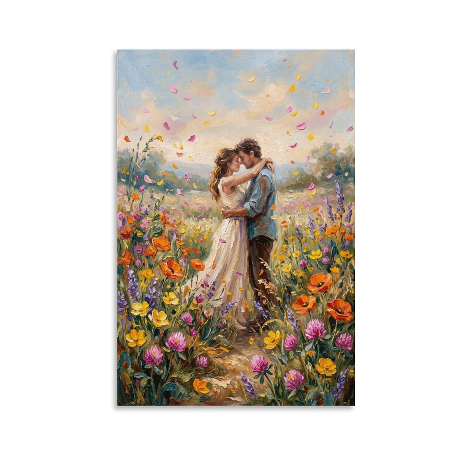 Póster de pareja abrazando en óleo impresionista, lámina decorativa pastel suave de 40 x 60 cm 8