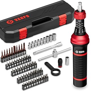 VANPO Drehmomentschraubendreher 1/4'', 64 tlg. 1-6 Nm Drehmomentschlüssel Schraubendreher Set mit T-Griff, Schlitz, Sechskant, Torx und Kreuzschlitz-Bits, Drehmomentschrauber für Werkzeuge, Fahrrad - Amazon product rated Grade A