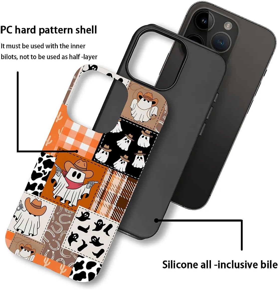 Generic Compatible with for iPhone 11 Pro,Ghost Cowboy Patchwork Halloween Phone Case for Girl Women Boy Men,Scratch Resistant Shockproof Cover Case for iPhone 11 Pro image 2