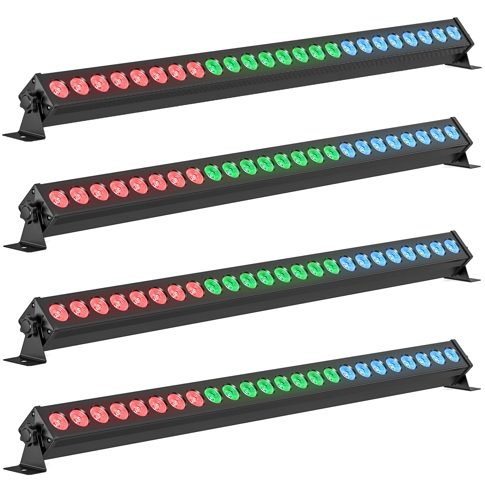 Led Stage Lights Bar,72W 24LEDs RGB Dj Strobe Party Lights Bar 3 in 1 Wall Washer Light Indoor with DMX Control AutoPlay Sound Activated Color Changing for Church Christmas Wedding Dance-4PC