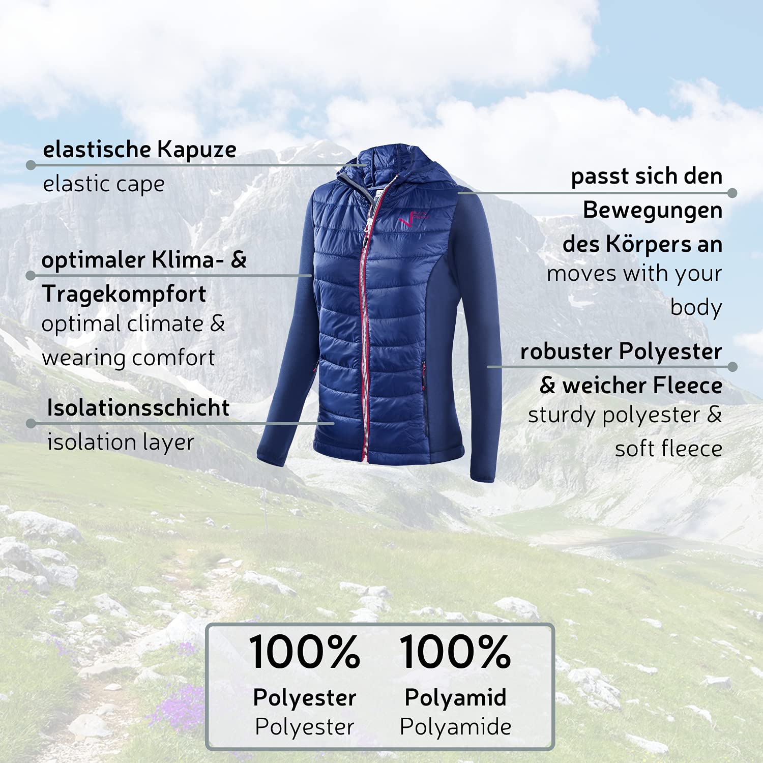 Black Crevice Kurtka hybrydowa Kobiety Black Crevice Damen Hybrid Kapuzenjacke