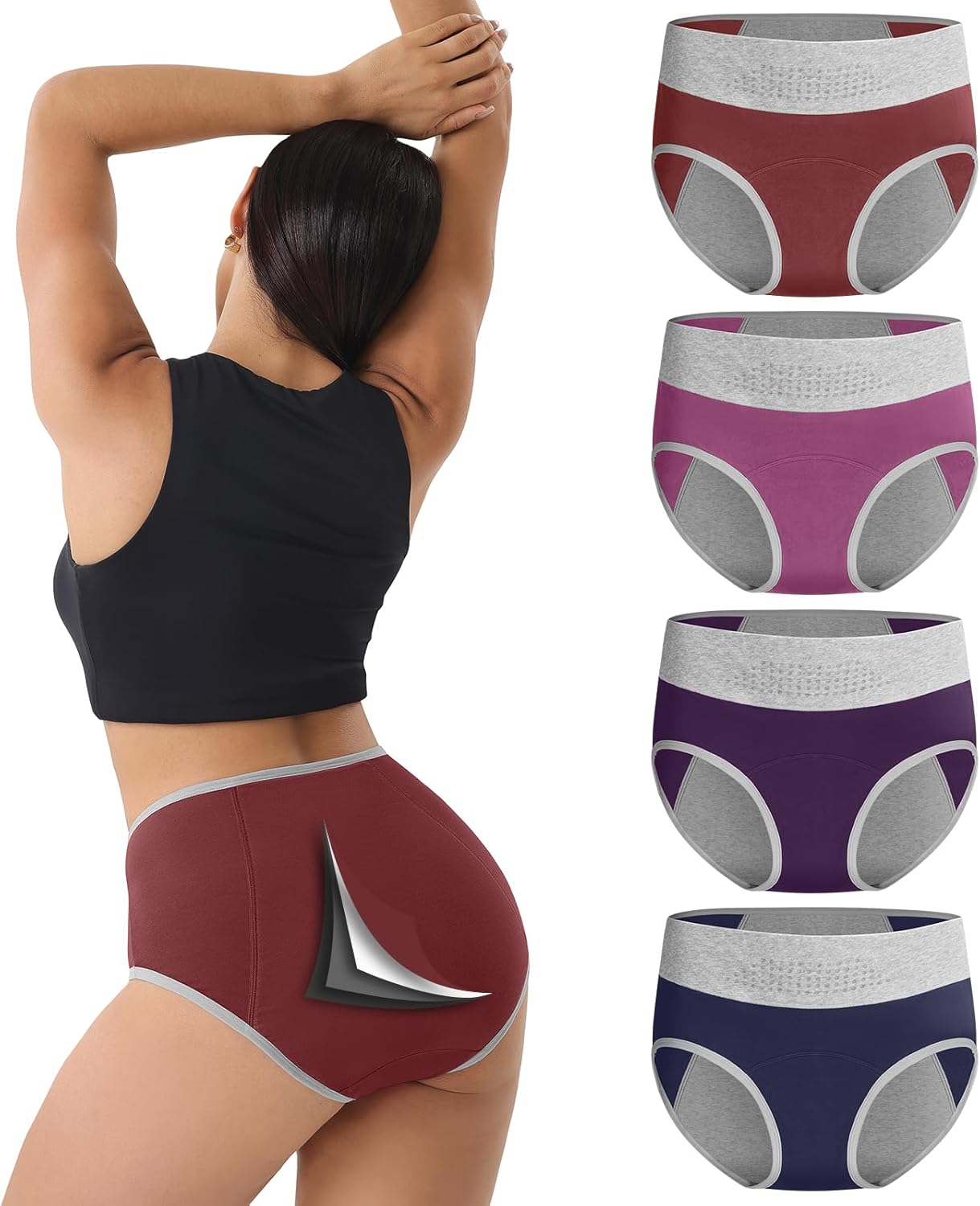 IGOLUMON Incontinence Underwear for Women, Period Panties Leak-Proof Underwear for Postpartum, Bladder Control, Reusable High Waisted Cotton Briefs 4 Pack