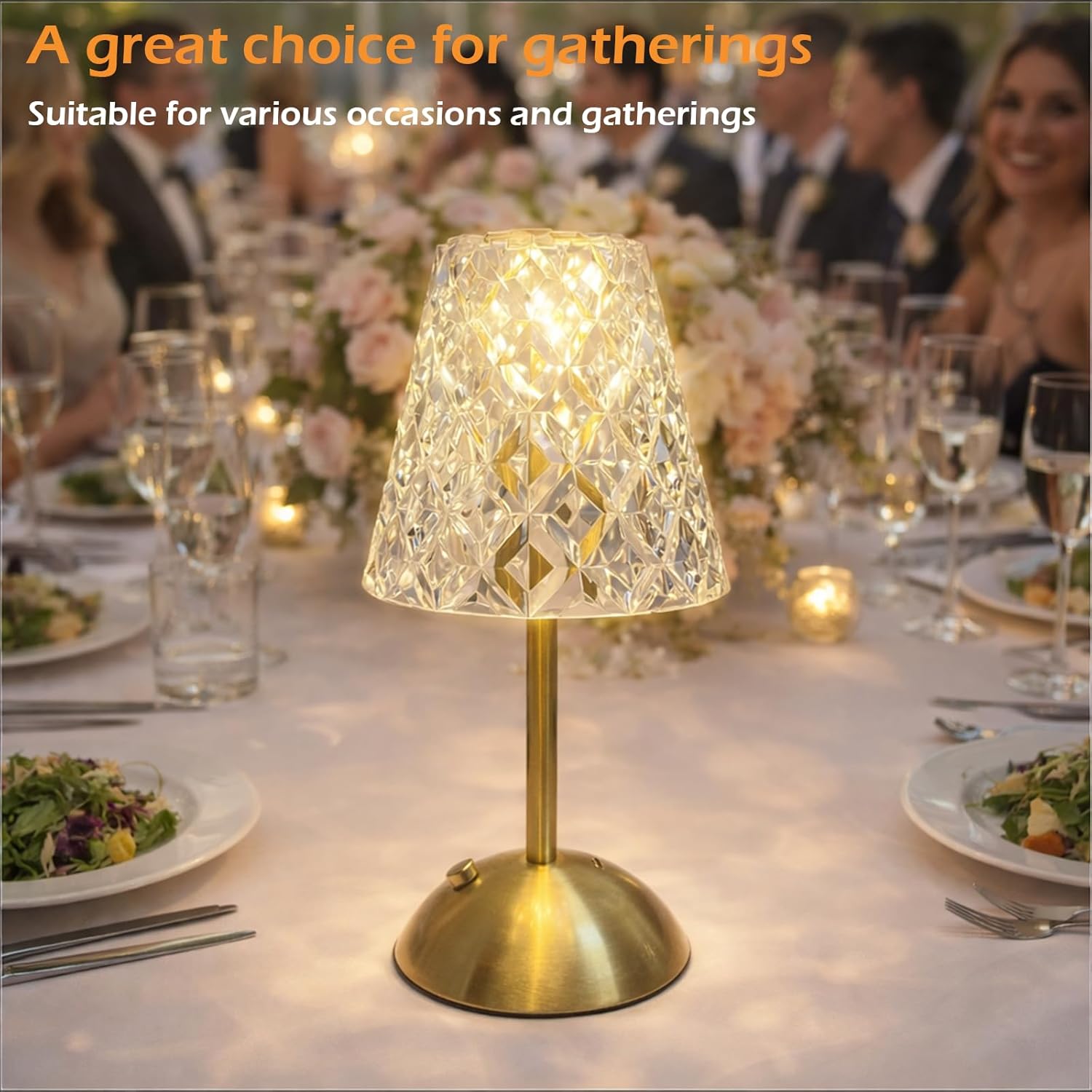 Pleated Crystal Cordless Table Lamps - Ambient Decor, 2000mAh Rechargeable, Touch Control, 3 Colors Stepless Dimming for Home & Camping (Transparent Diamond Pattern)