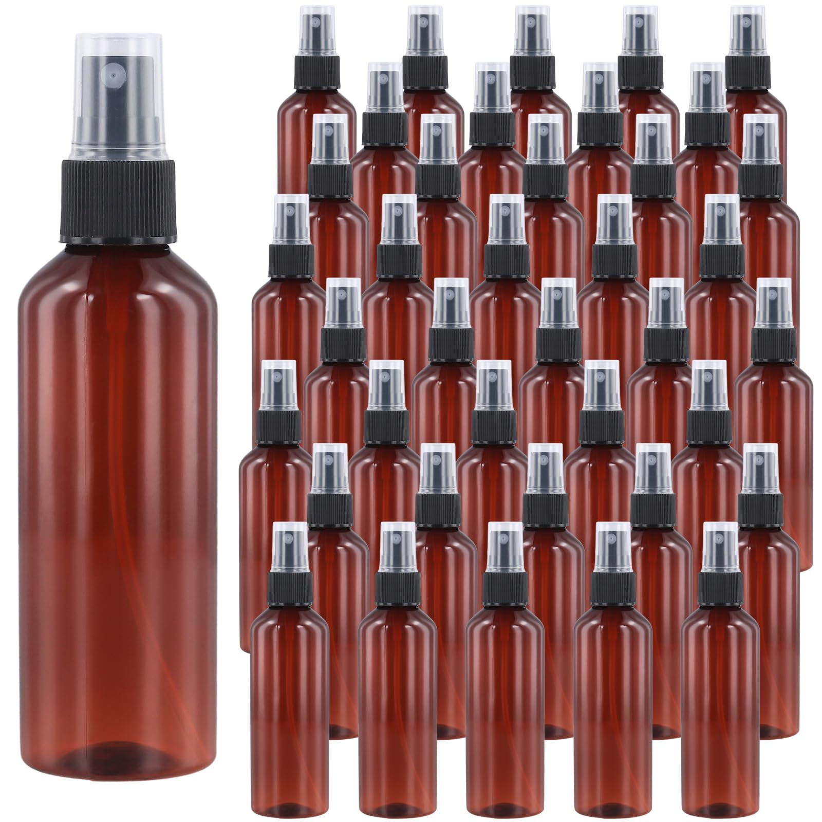 JOIKIT 40Pcs 100ml Brown Spray Bottles, Plastic Fine Mist Spray Bottles for Make Up Cleaning