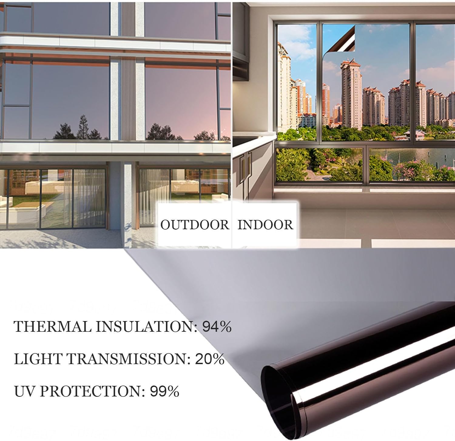 Mirror Film for Window, Reflective Window Film Anti-Glare, Heat Control Mirror Window Film, Window Tint, Thermal Window Film for Home Office Privacy,WxH-152x500cm(60 * 197in)