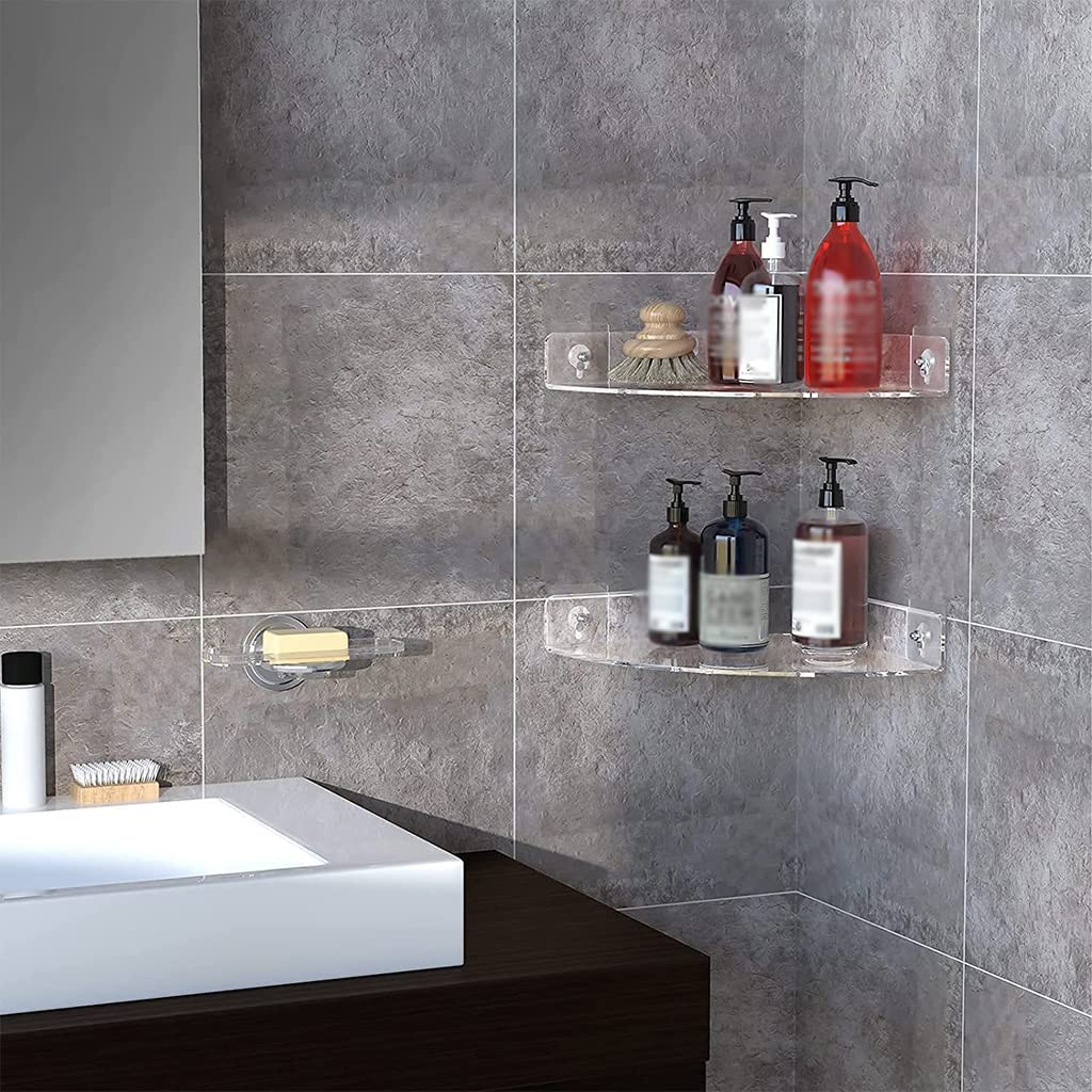 Estante de ducha esquinero transparente montado en la pared, organizador de baño