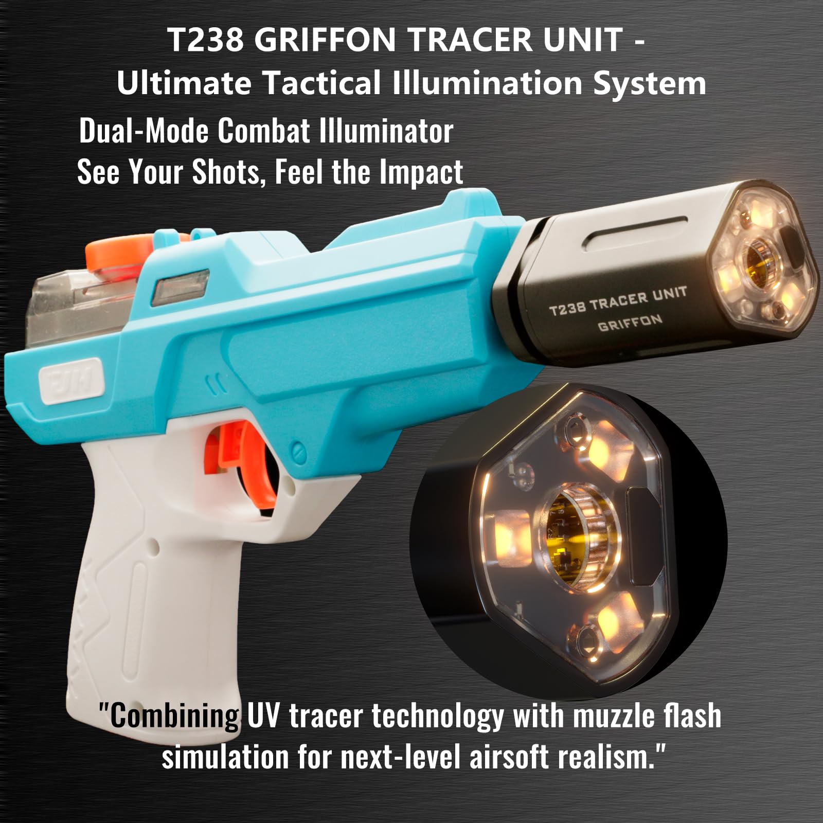 Griffon Airsoft Tracer, Spitfire Tactical simulatore di fuoco per softair/gel blaster con interfaccia filettata CCW da 14 mm (argento)