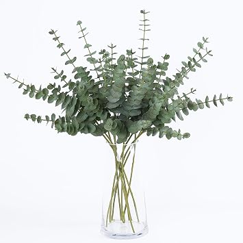mizii 10pcs Artificial Eucalyptus Stems Silk Green Leaves 23 Faux Eucalyptus Plants Greenery Stems Fake Flowers Decorations for Vase Floral Bouquet Table Centerpieces Wedding Decor Green