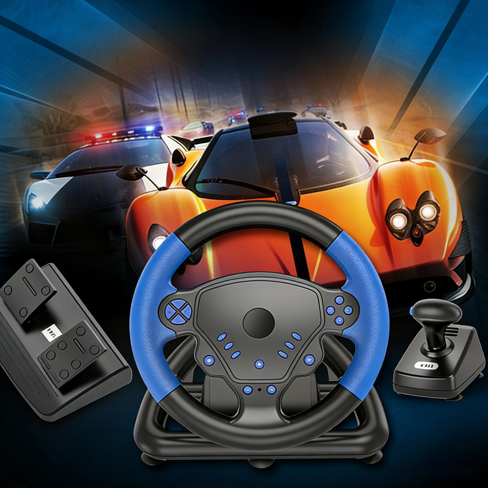 VELATEMOR Volante da Corsa Force Feedback 4 in 1 per PC, con Cambio e Pedali, Volante a 180° per Turismo 7, 5, Giochi di Simulazione di Camion