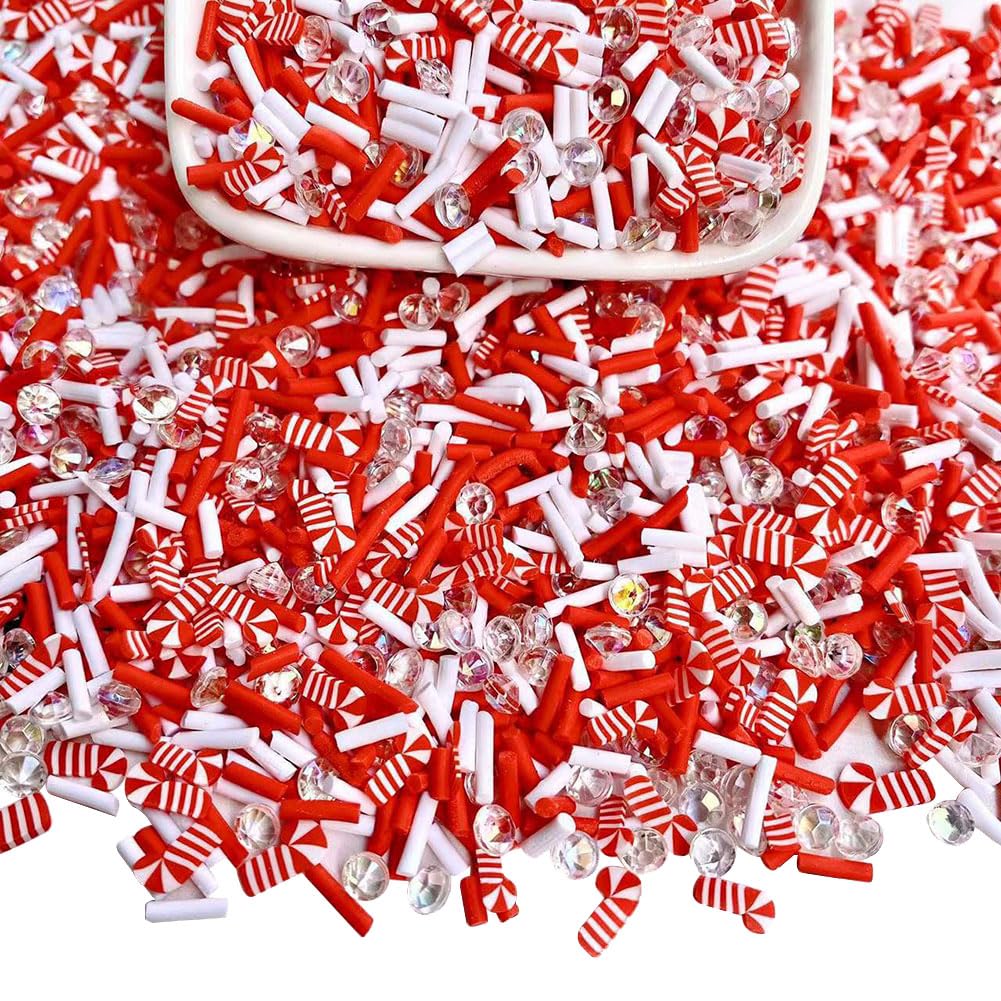 Lot de 200 g de tranches d'argile polymère de Noël en Argile, Bonbons d'orge, Breloques pour Nail Art, tranches de Menthe poivrée, Bonbons sur Le thème du Scrapbooking, embellissements Rouges