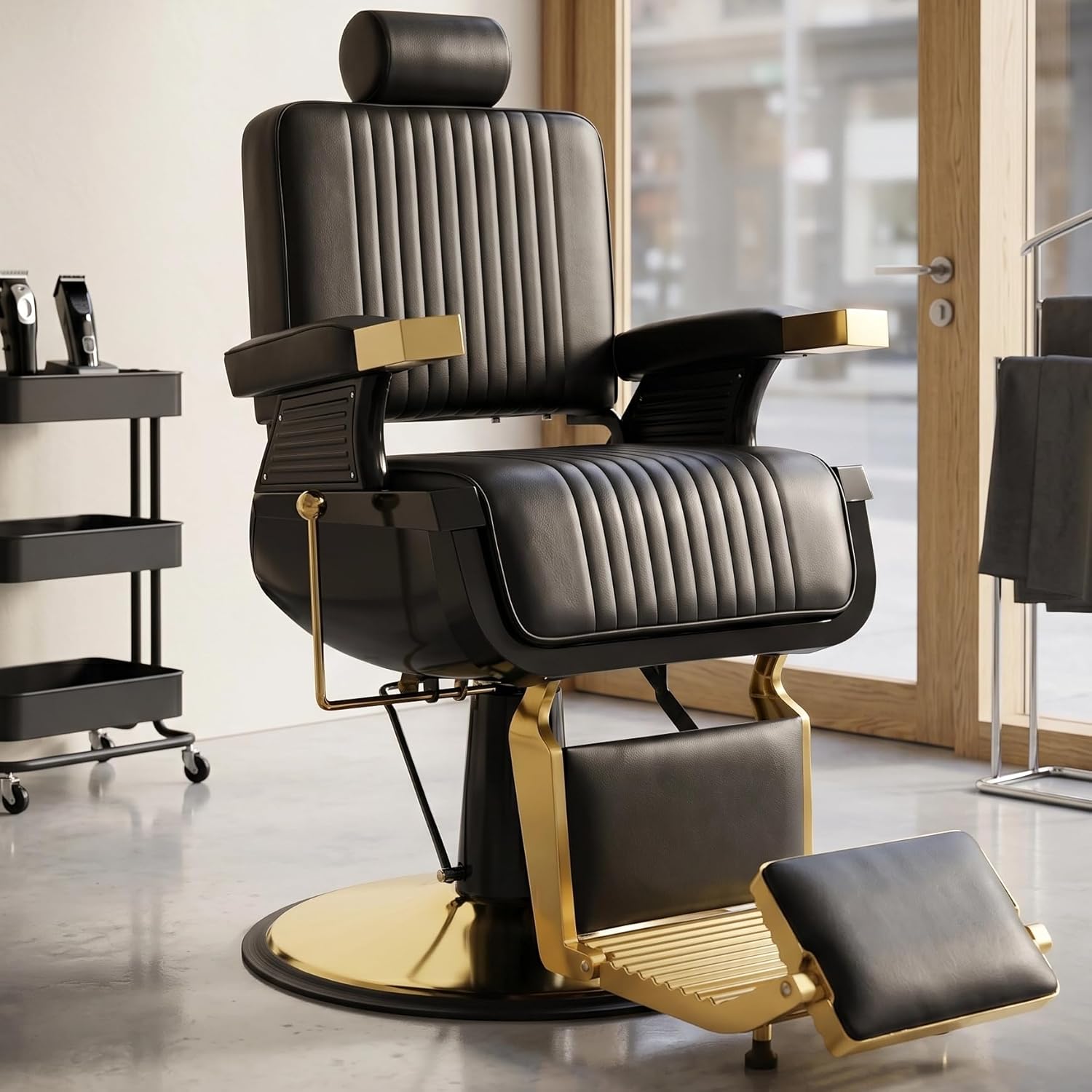 Vintage Barber Chair Heavy Duty, Recline Hair Salon Hairdresser Chair with Removable Headrest, 360 Swivel All Purpose Shampoo Beauty Salon Spa Styling Equipment for Barbershop, Black Gold