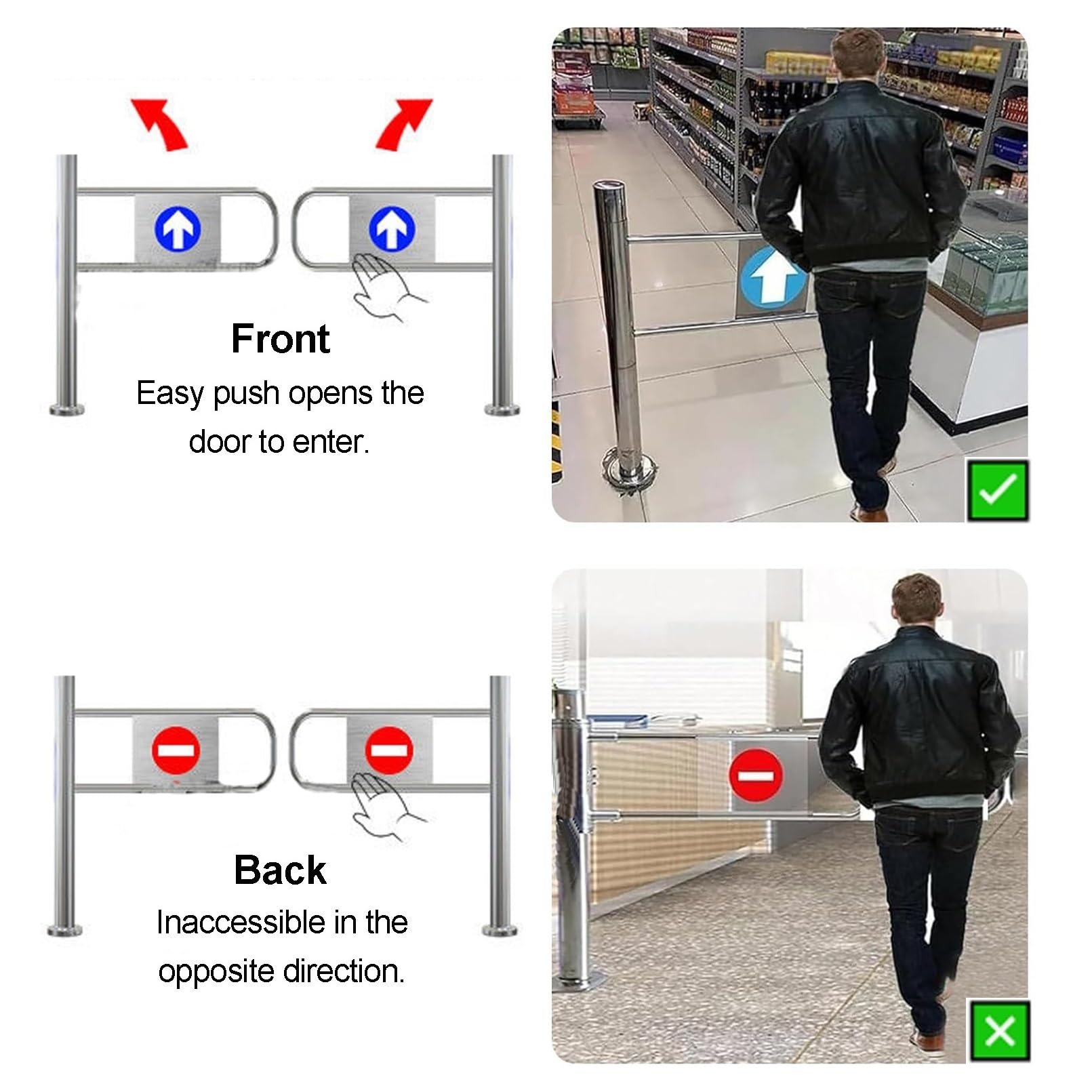 Ouverture À 90° Portillon D'entrée Pivotant, Porte Unidirectionnelle À Fermeture Automatique, Barrière D'accès En Acier Inoxydable, Pour Entrepôt Et Bibliothèque(1.1x1m/3.61x3.28ft)