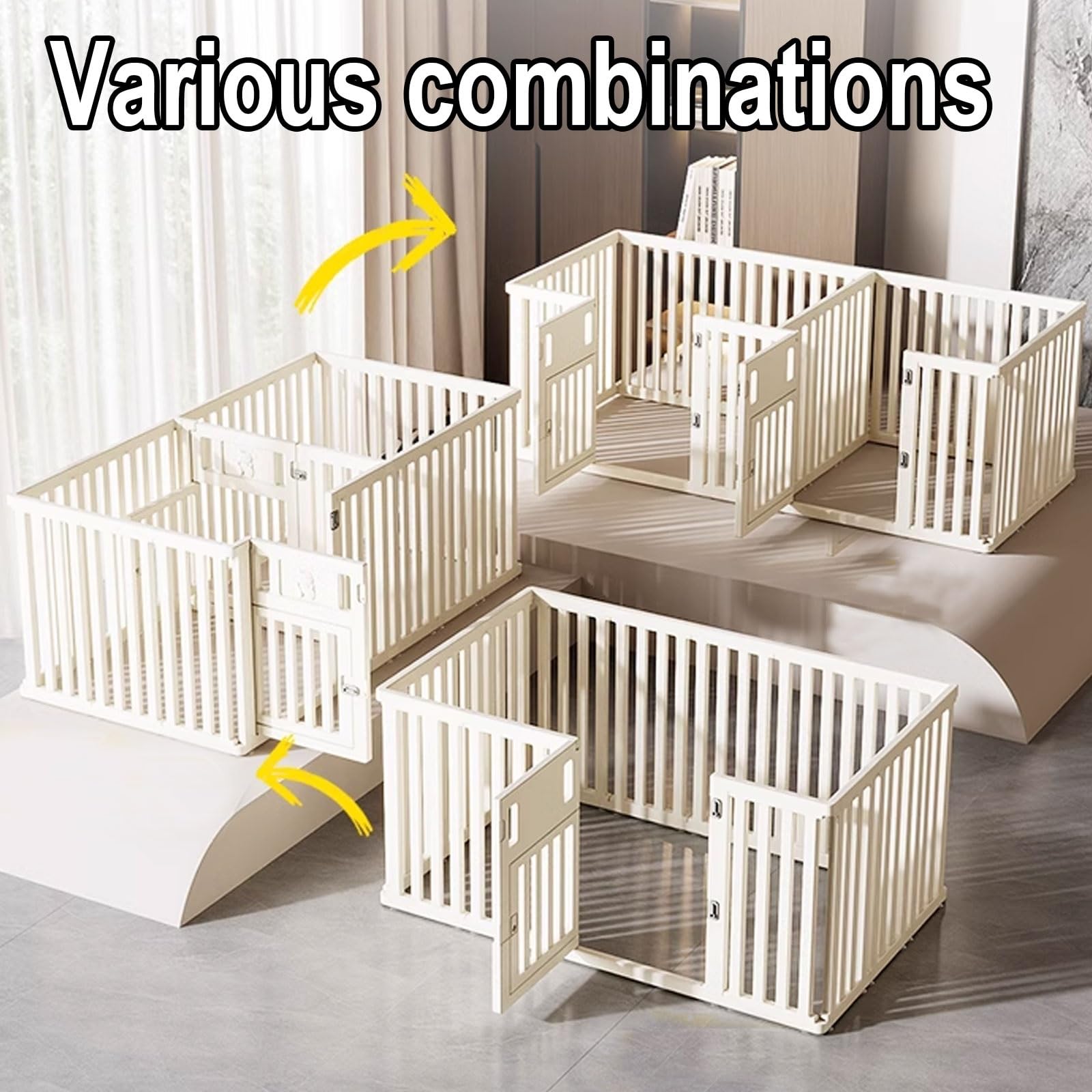 AoForce Foldable Portable Dog Playpen with Suction Cups - Expandable Indoor Pet Fence, Dual-Room Panels & 3CM Thickened Walls, Dual-Door Locks for Puppies/Small Dogs(186 * 66 * 75CM)