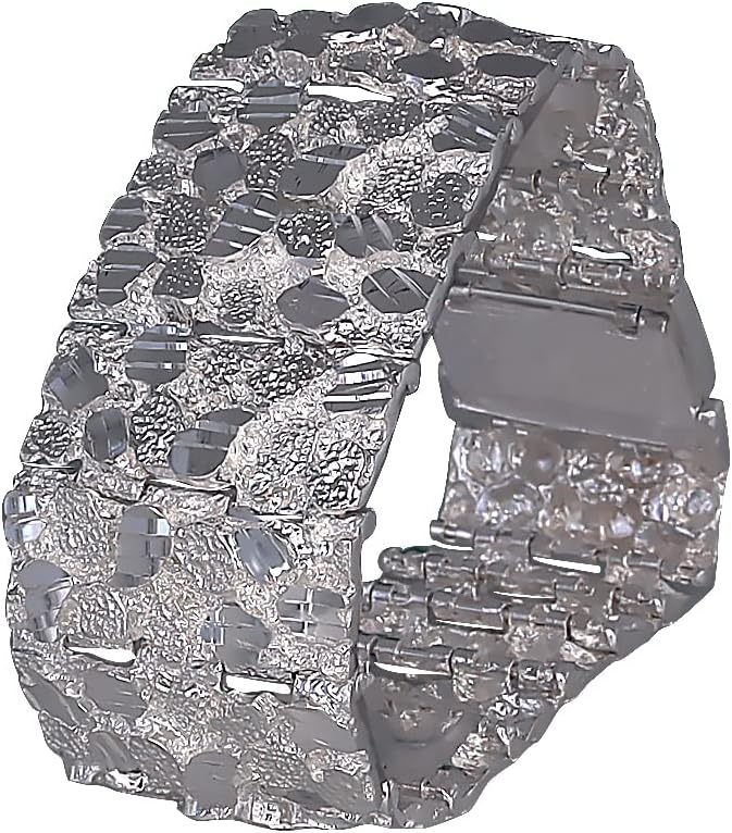 Huge Heavy Sterling Silver Nugget Bracelet with Stunning Diamond Cuts - 29mm Width, 8.5 Inches - Image 3