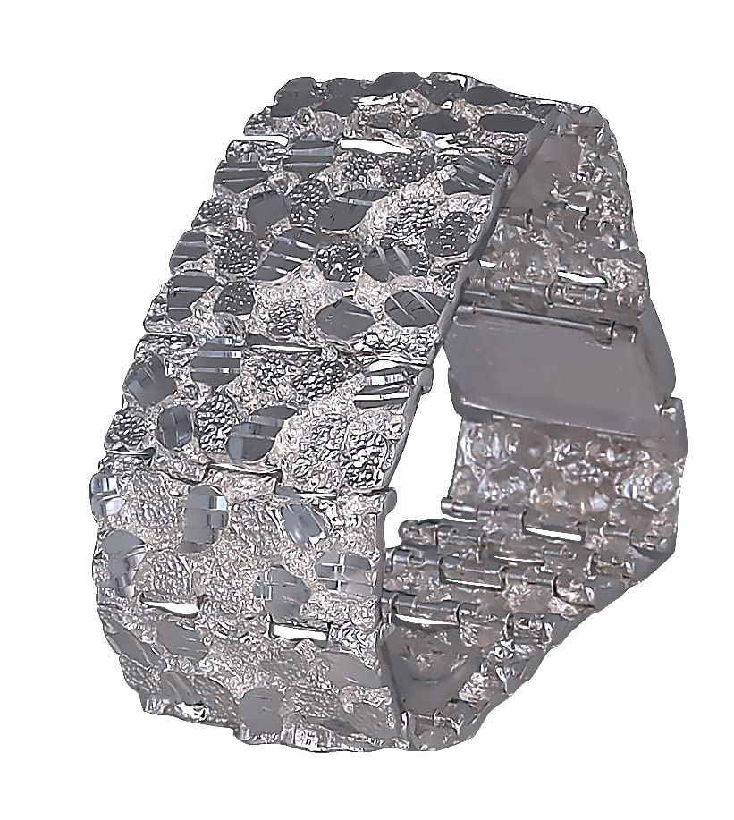 Huge Heavy Sterling Silver Nugget Bracelet with Stunning Diamond Cuts - 29mm Width, 8.5 Inches3