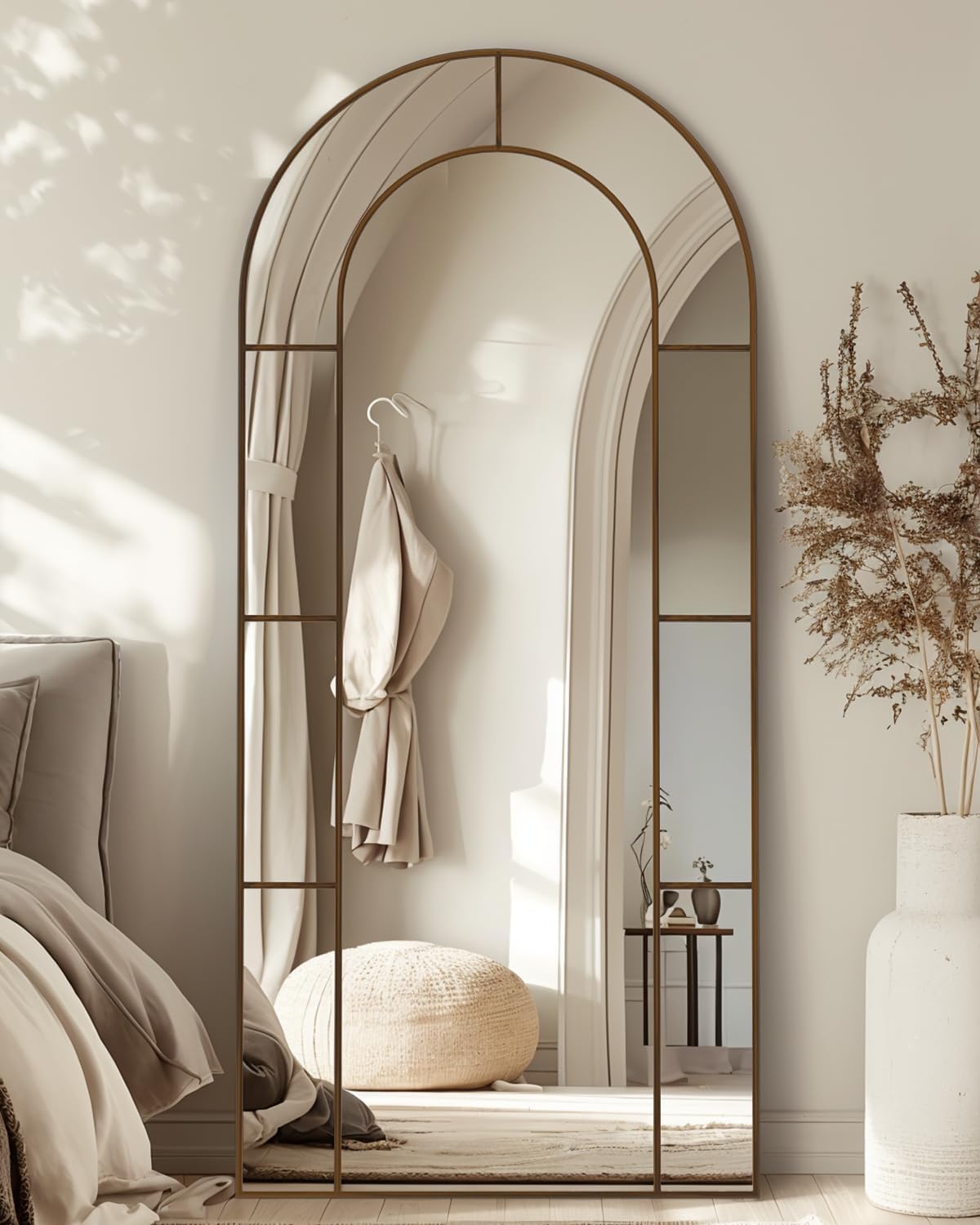 Antok 76" x 34" Full Length Mirror, Floor Mirror Arched Window Decorative Mirror, Metal Framed Decor Farmhouse Floor Mirrors Art Pane Mirrors Wall Decor for Bedroom, Living Room, Entryway Bronze - Image 3