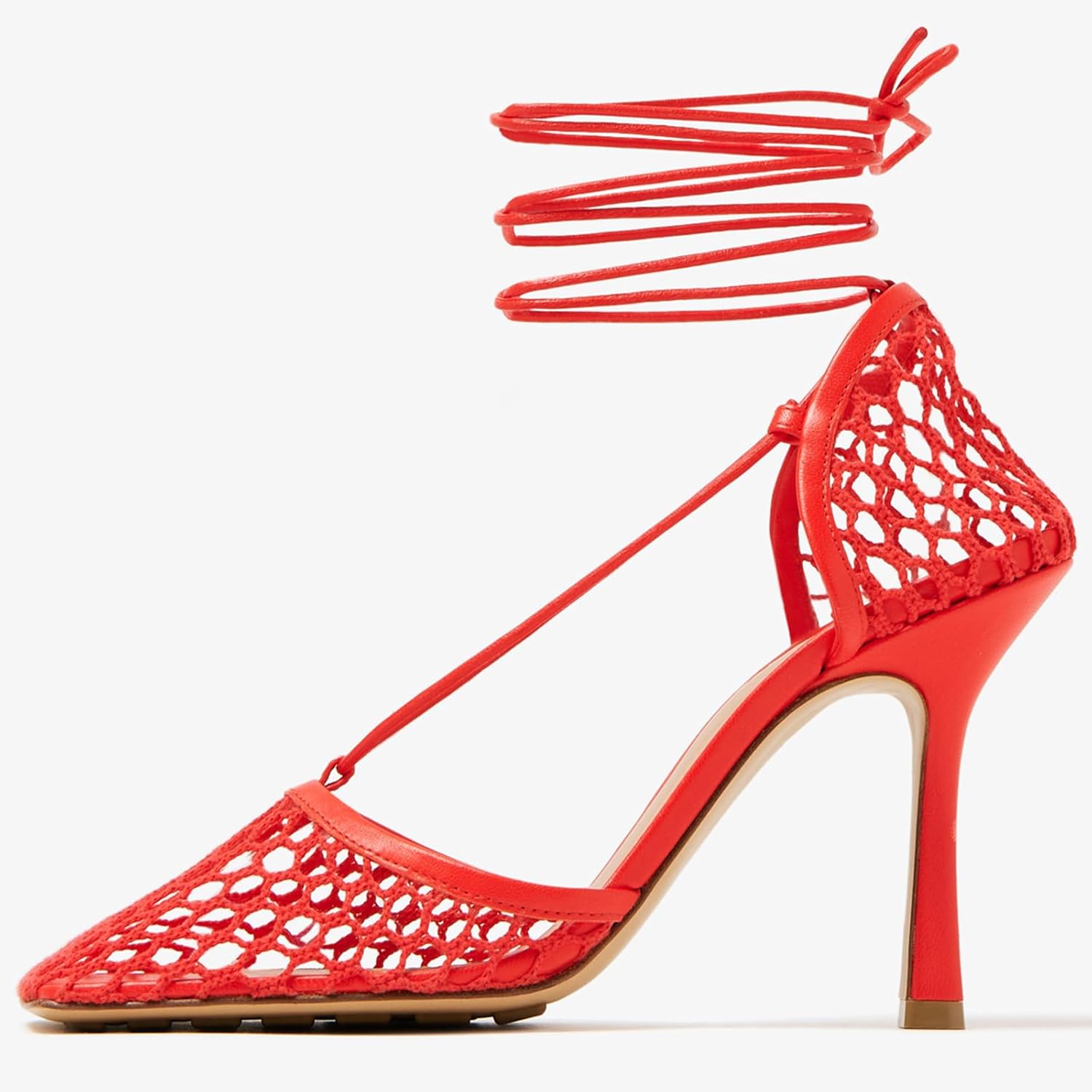 Olomisa Mesh Heels for Women - Wrap-up Heels with Square Toe & Strappy Fishnet Design - Image 2