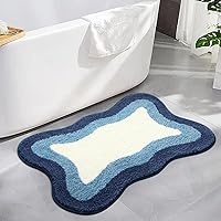 Vista 23 de HAOCOO Alfombra de baño azul, 20x31 pulgadas, alfombra de ducha extra suave antideslizante de microfibra absorbente lavable, alfombrilla
