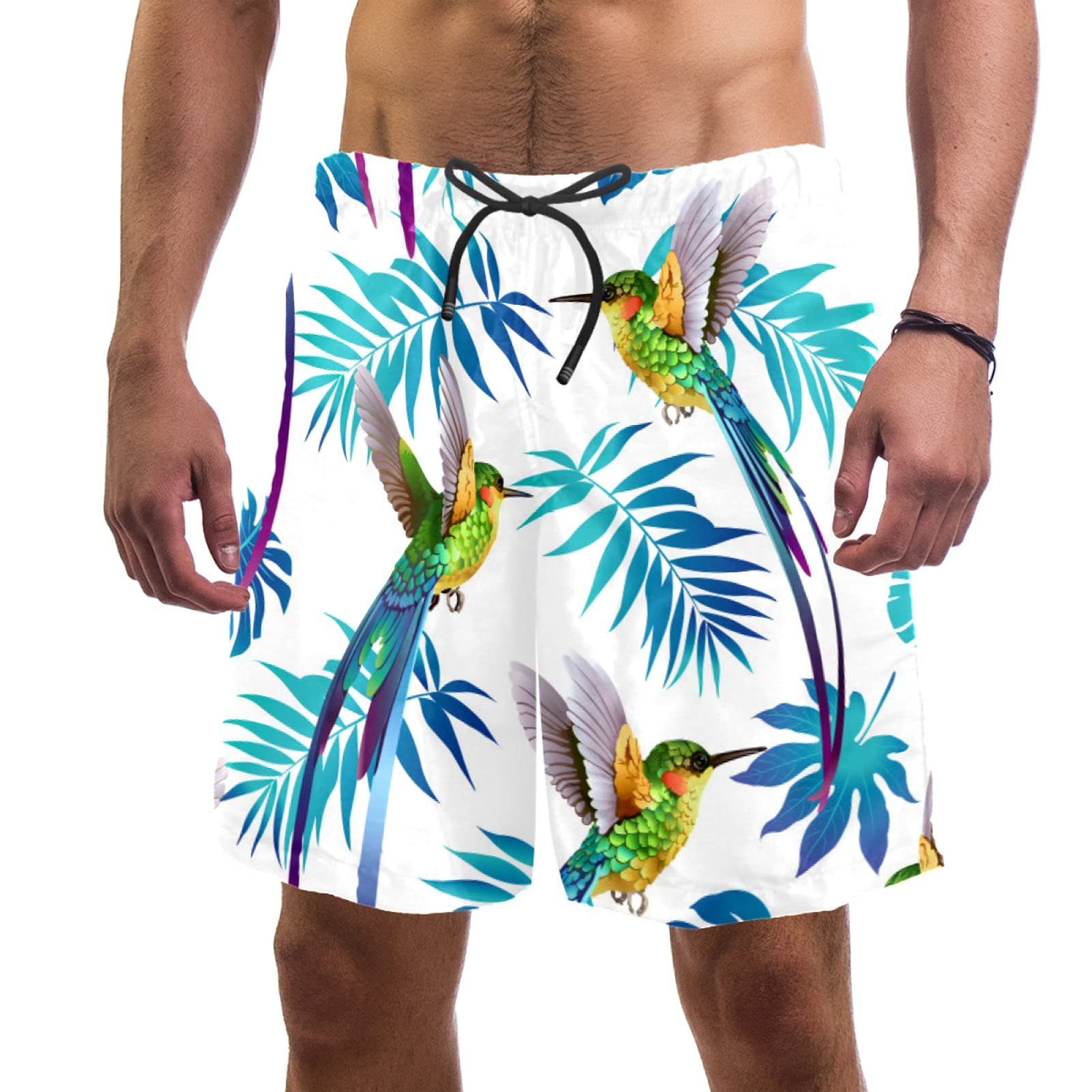 Short de bain homme taille S confortable à poches motif colibri - 2