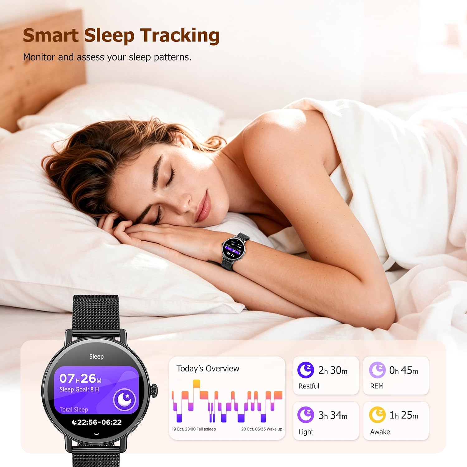 Smart Watches for Women Android / iPhone, 1.26" AMOLED Fitness Tracker with Bluetooth Calls, 8 Days Battery Life/Heart Rate Monitor/100+Sports Model, IP68 Waterproof Women's Smartwatches(2 Bands)
