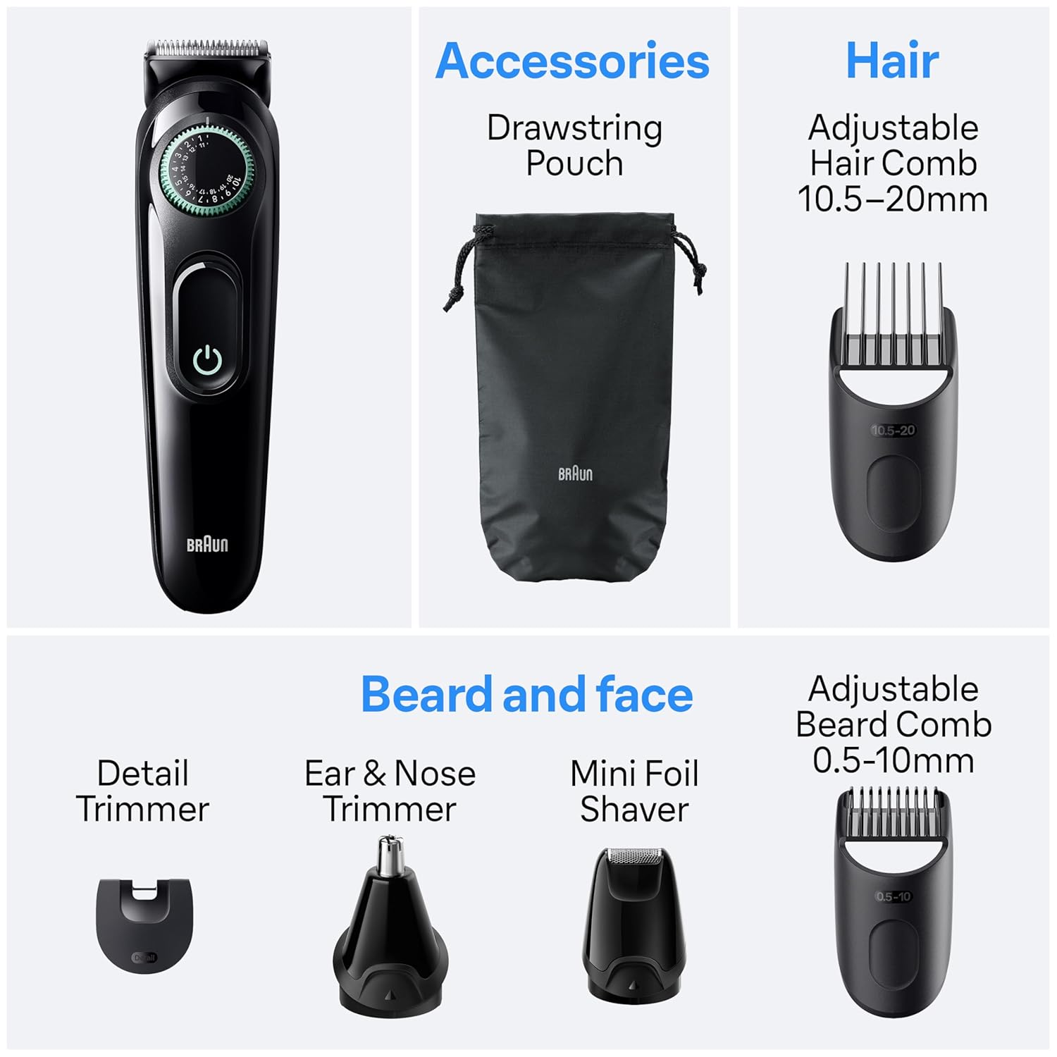 Braun All-in-One Style Kit Series 3 3470, 8-in-1 Trimmer for Men with BeardTrimmer, Ear & NoseTrimmer, Hair Clippers & More, Ultra-Sharp Blade, 40 Length Settings, Washable