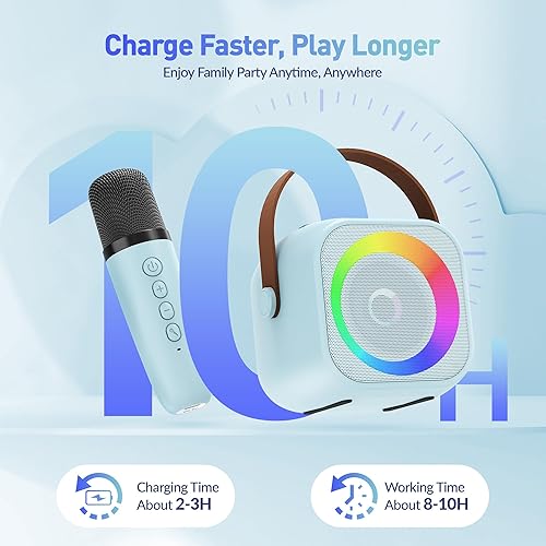 Vista 32 de Mini máquina de karaoke para niños y adultos, altavoz Bluetooth portátil con micrófono inalámbrico, para niñas de 4, 5, 6, 7, 8, 9, 10 y 12 años