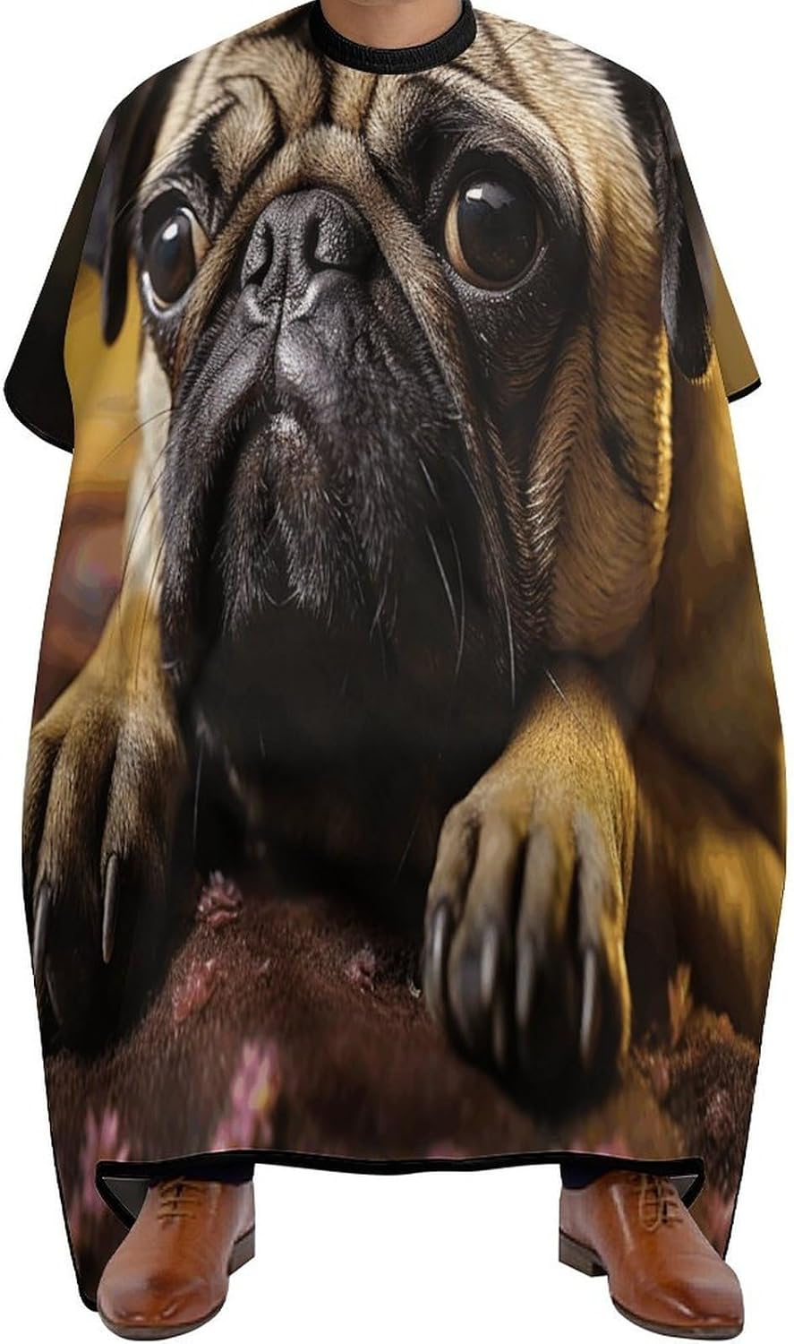 Cry Pug Apron for Women Men,Barber Cape with Adjustable Snap Closure,Hair Cutting Cape,66.9 X 56.7 Inches for Hair Dye, Comb-out, Styling, Shampoo