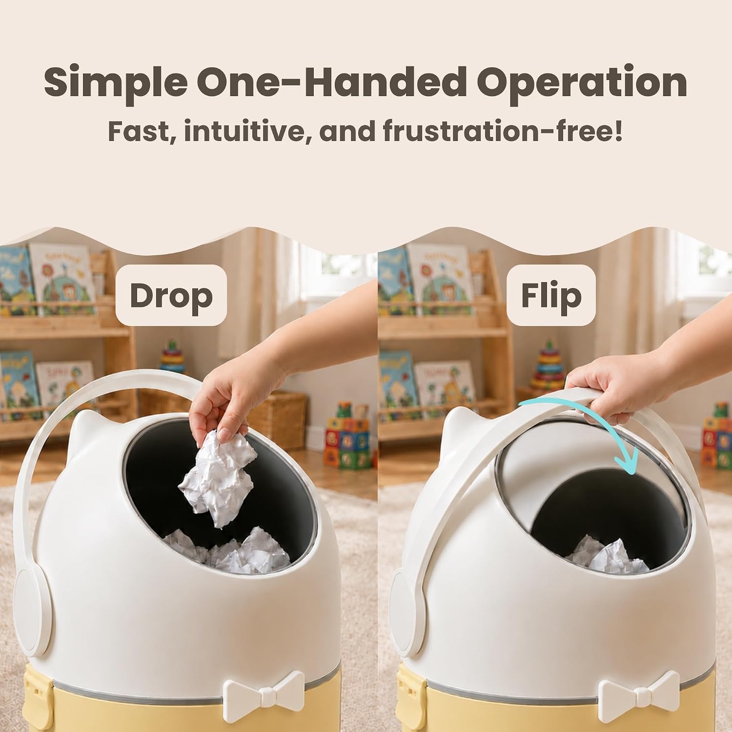 iTouchless 4 Gal Kids Room Wastebasket | Odor-Sealing Bin | Sand Almond