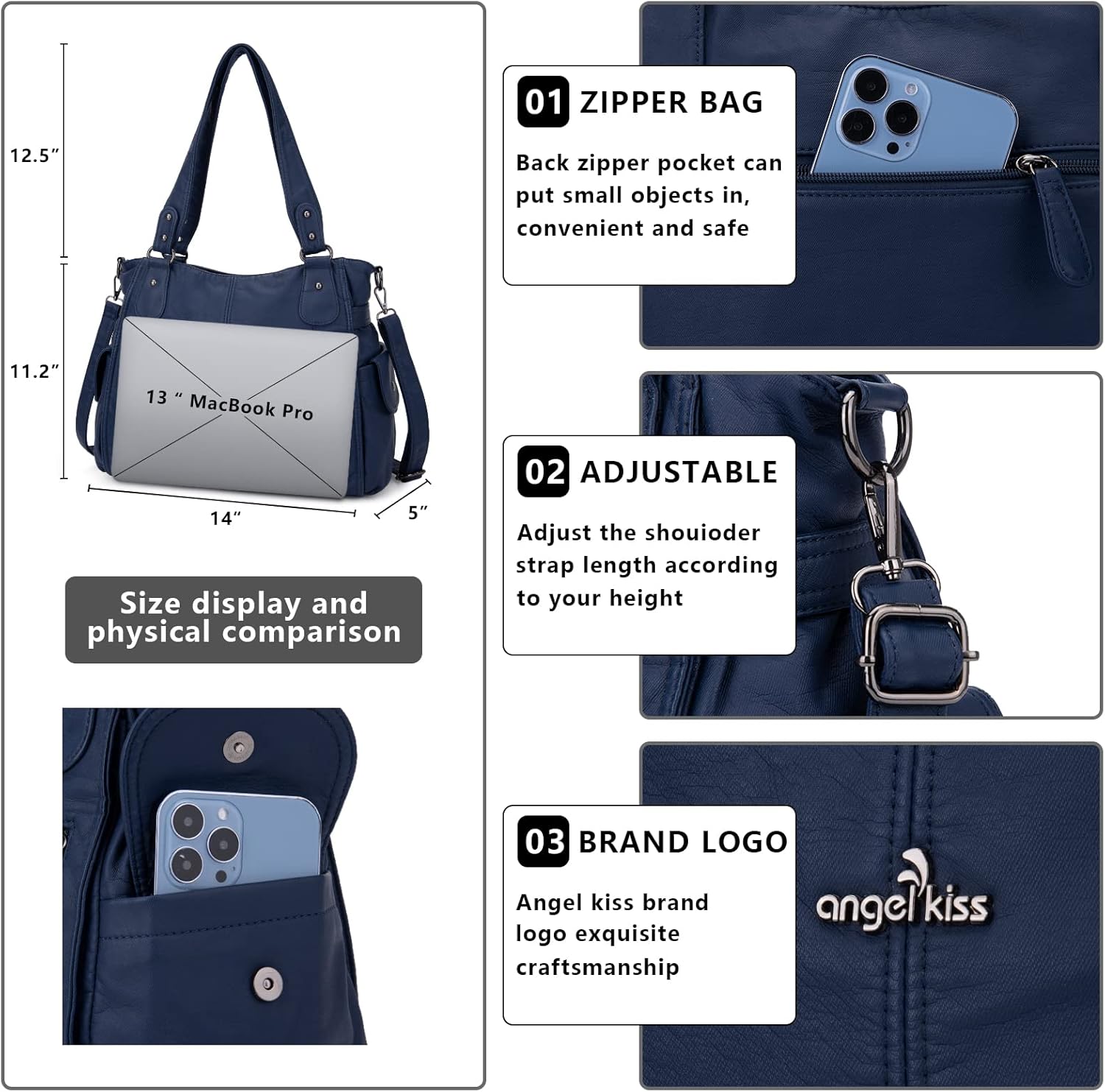 Angel Kiss Handbags for Womens Top-Handle Hobo Purse Roomy Casual Shoulder Bags PU Tote Satchel Purse for Women - Image 6