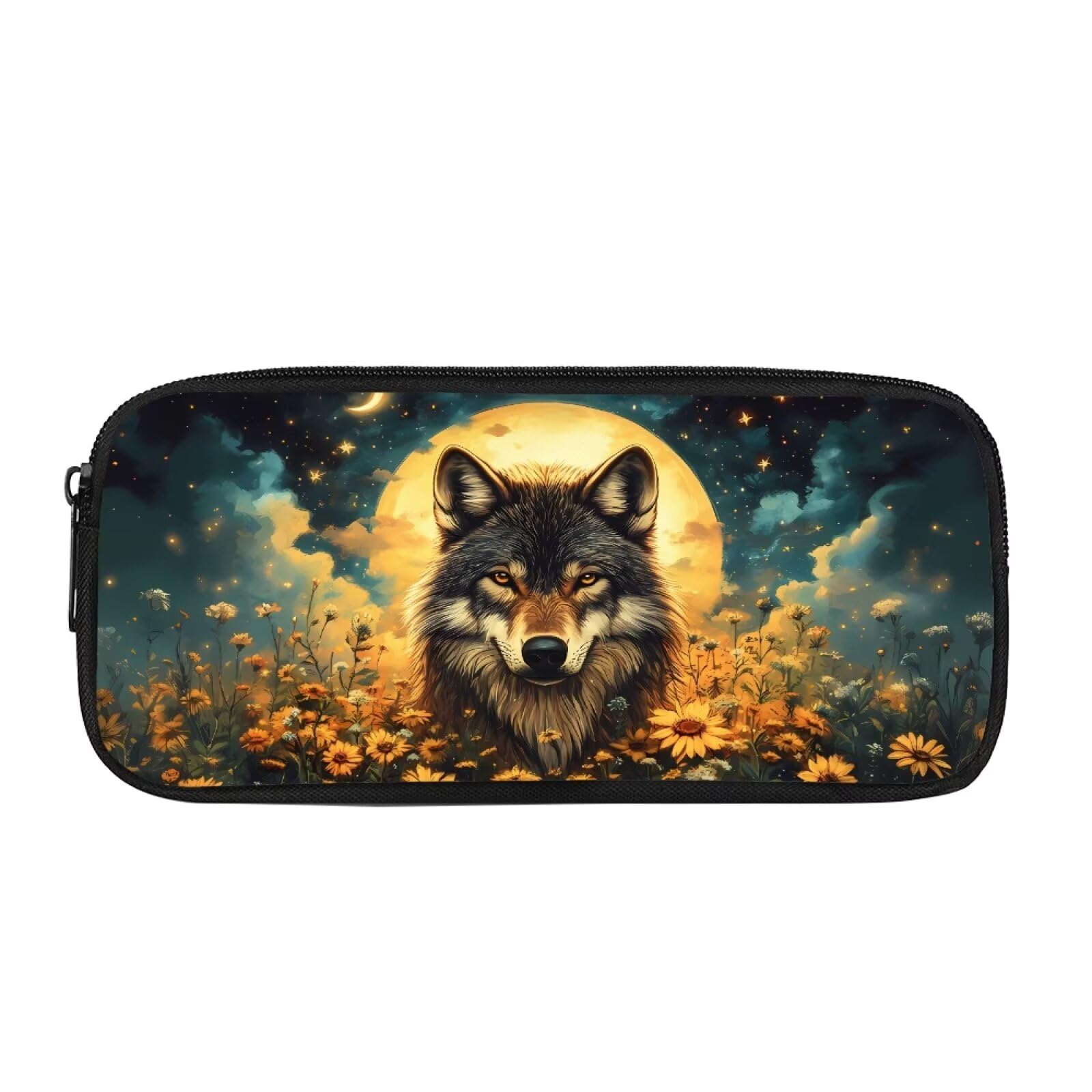 chaqlin Boys School Pencil Case Sunflower Wolf Pencil Box Bags with Compartment Big Capacity Pen Bags Zipper Pouch Kids Children School Pen Holder Stationery Bags — image 1