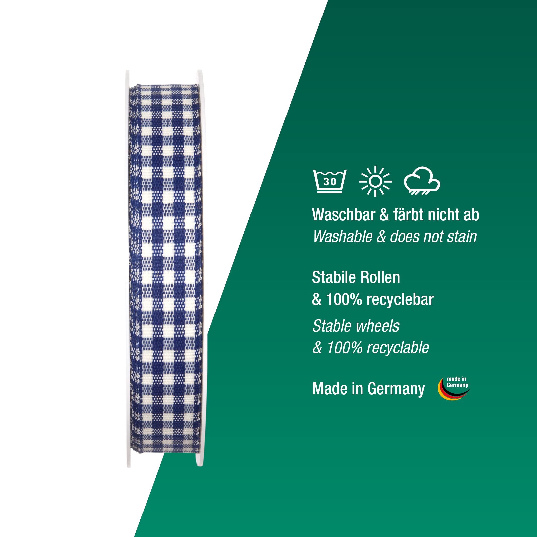 Halbach Seidenbänder Premium Vichy Chequered Gift Ribbon (Dark Blue) Width 15 mm Length 25 m Made in Germany Checked Ribbon in Many Colours - Image 3