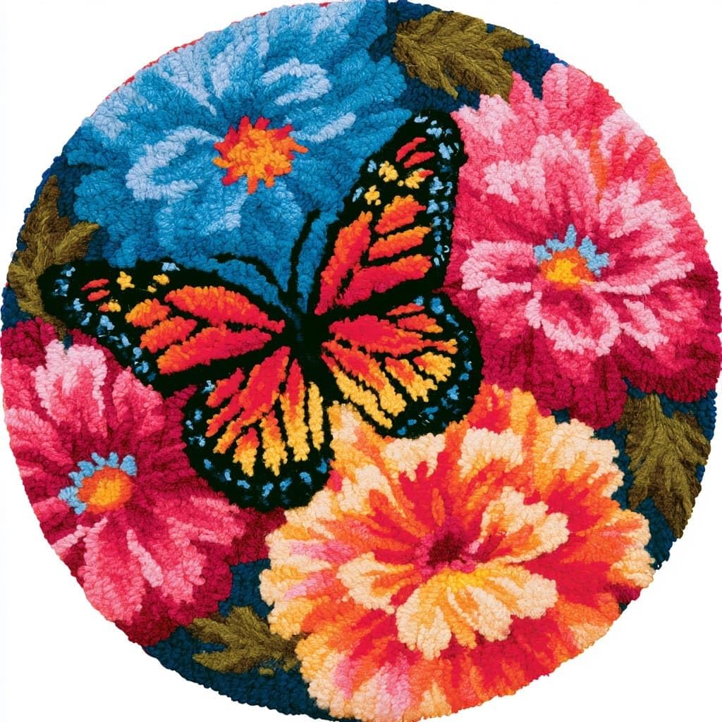 AMBATTERY Round Shape Latch Hook Kits for Adults,Butterflies and Flowers