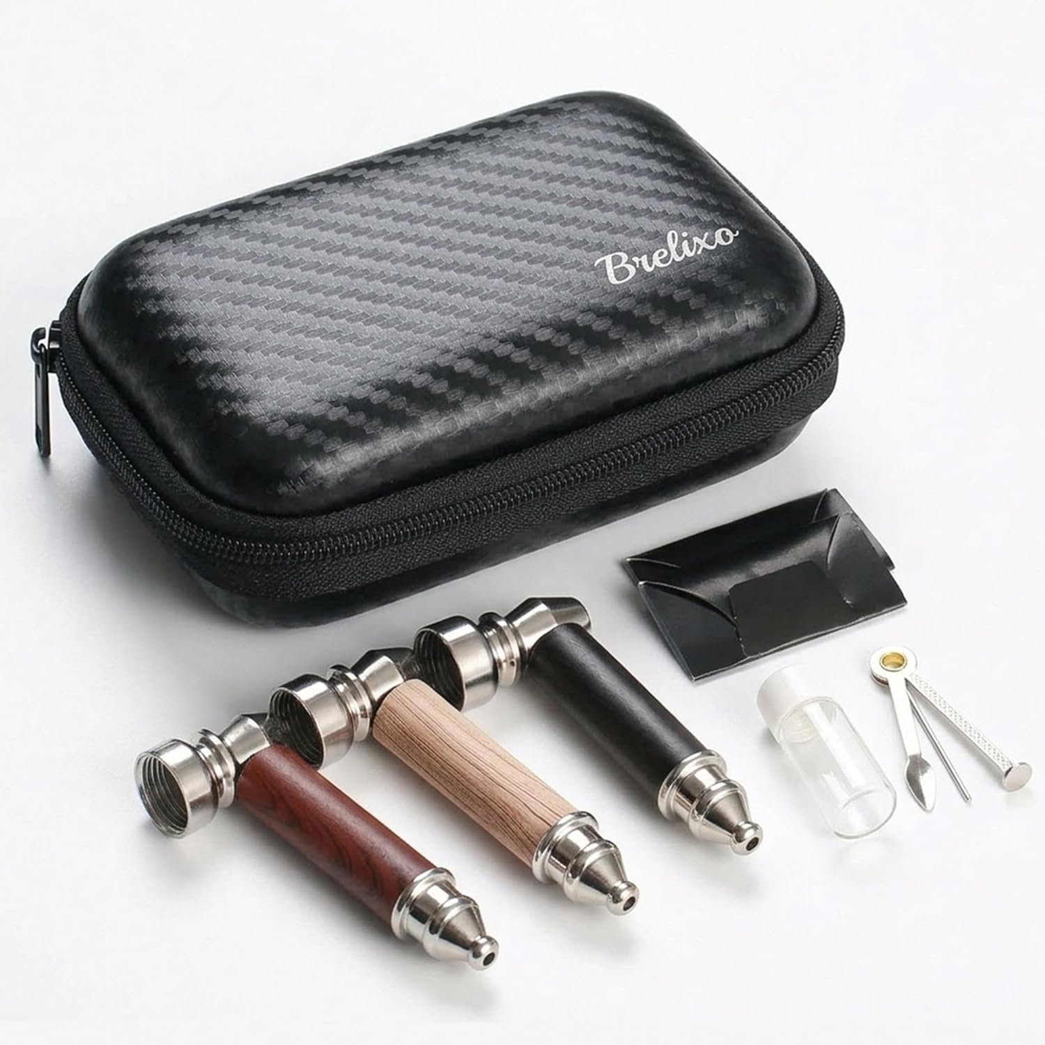 3pc Short Realistic Wood Grain Tobacco Pipe,Wooden Classic Texture Smoking Pipes,With Cleaner Tamper Tool Black Bag