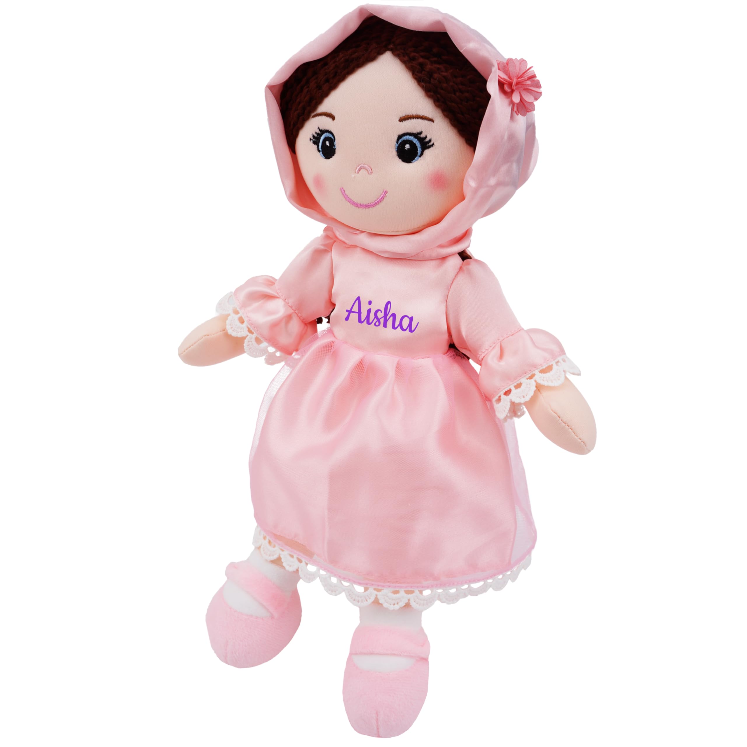 Lullaberry Personalised Snuggle Cutie Aisha with Custom Name - Muslim Hijab Doll - Soft Cuddly Plush Doll for Girls - Huggable Rag Doll - Ramadan Gift - Pink โ image 1