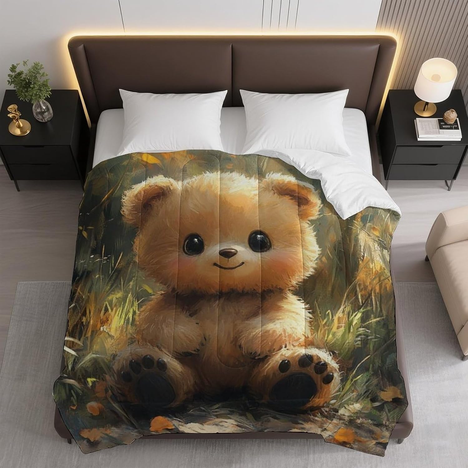 Cute Bear in Forest Comforter Bedding Heavy Bed Blanket Soft Warm Fluffy All Seasons Only Quilt 155x220cm
