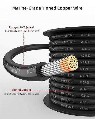 Miniatura 2 de NAOEVO Cable marino de calibre 4, 4 AWG de cobre estañado de PVC de grado marino, cable eléctrico IP68 resistente al agua y a la corrosión