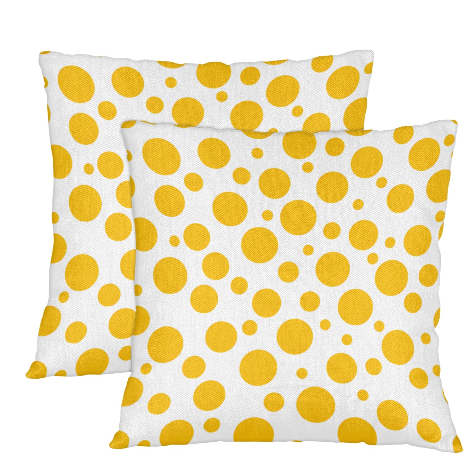 HMVFSZE Yellow White Polka Dot Linen Pillowcases Set of 2, Square Throw Pillow Cover, 14" X 14" Decorative Cushion Case for Couch Bed Chair Sofa