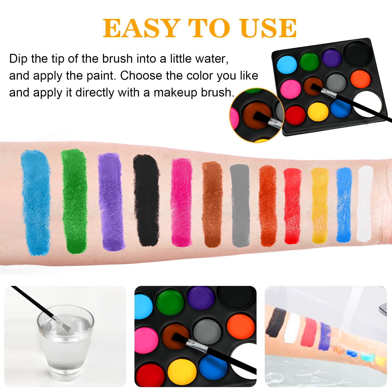 Maquillaje de Halloween - Kit de pintura facial familiar de Halloween, pintura facial y corporal para adultos y niños, todo en 1, juego de maquillaje de Halloween, pintura facial con sangre falsa para 5