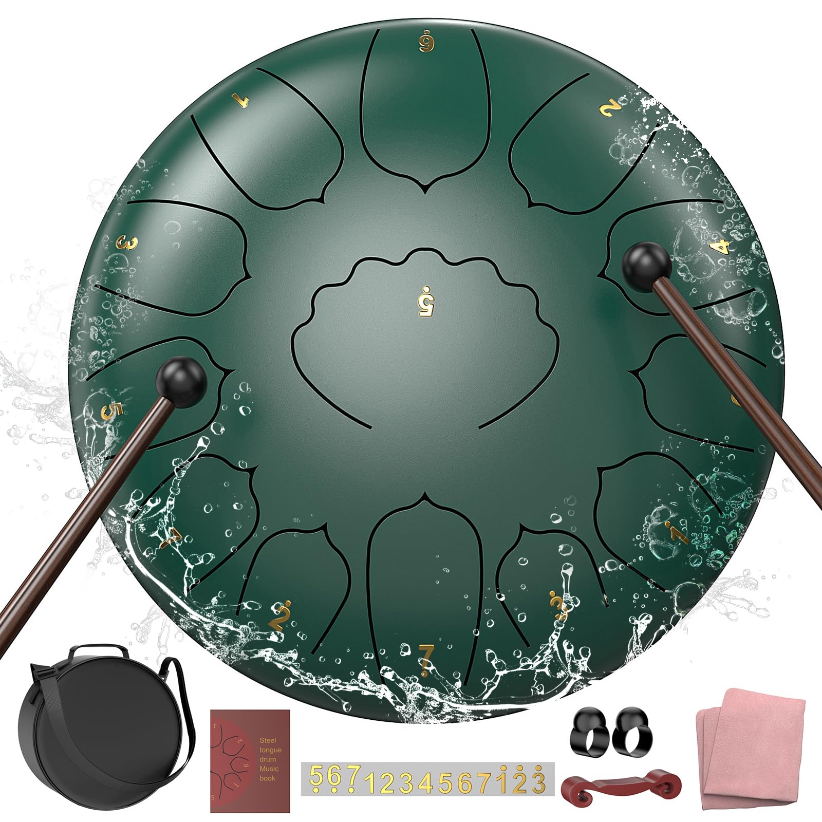 Steel Tongue Drum C Major - 12 Inch 13 Note Rain Drum for Outdoor, Garden Meditation, Sound Healing, Yoga - Handpan Drum with Mallets, Music Book, Finger Picks & Carry Bag