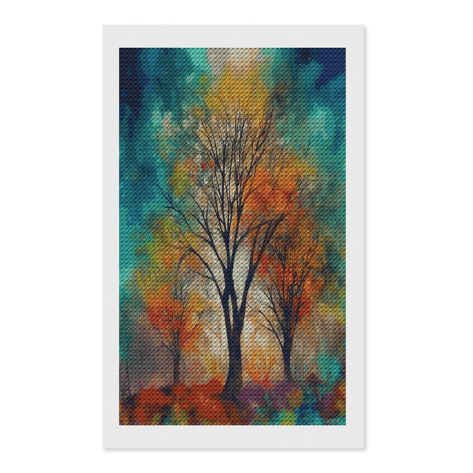 FekiLoot Colorful Life Trees Diamond Art Kits for Adults Diamond Painting Kits for Beginners DIY Diamond Art Kits Round Full Drill Diamond Dot Gem Painting for Home Wall Decor Gift 12"x20"