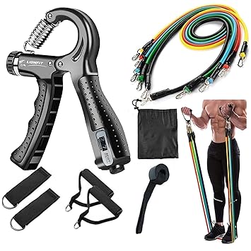 LIONFIT11-in-1 Resistance Tube Set with Digital Hand Gripper | Adjustable 5–60kg | Home Gym Equipment for Full Body Workout, Strength Training & Muscle Building – Men & Women