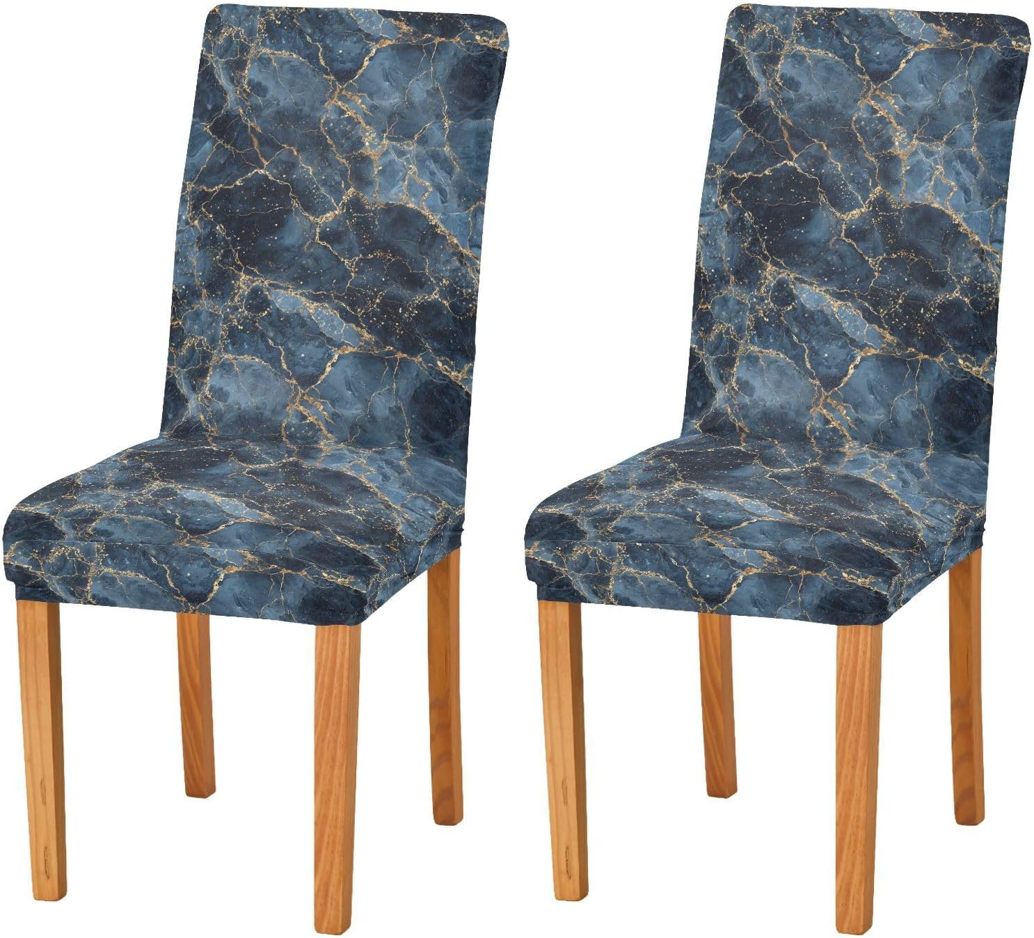 ALAZA Chair Covers for Dining Room, Dark Blue Marble Print Stretch Chair Cover Sets Chair Protector Removable Washable for Ktichen Restaurant Hotel