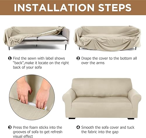 Miniatura 3 de Peryiter Juego de 2 fundas de sofá de dos plazas para sala de estar, protector de muebles para sofá, sillón, sillón, ajuste elástico, a prueba de