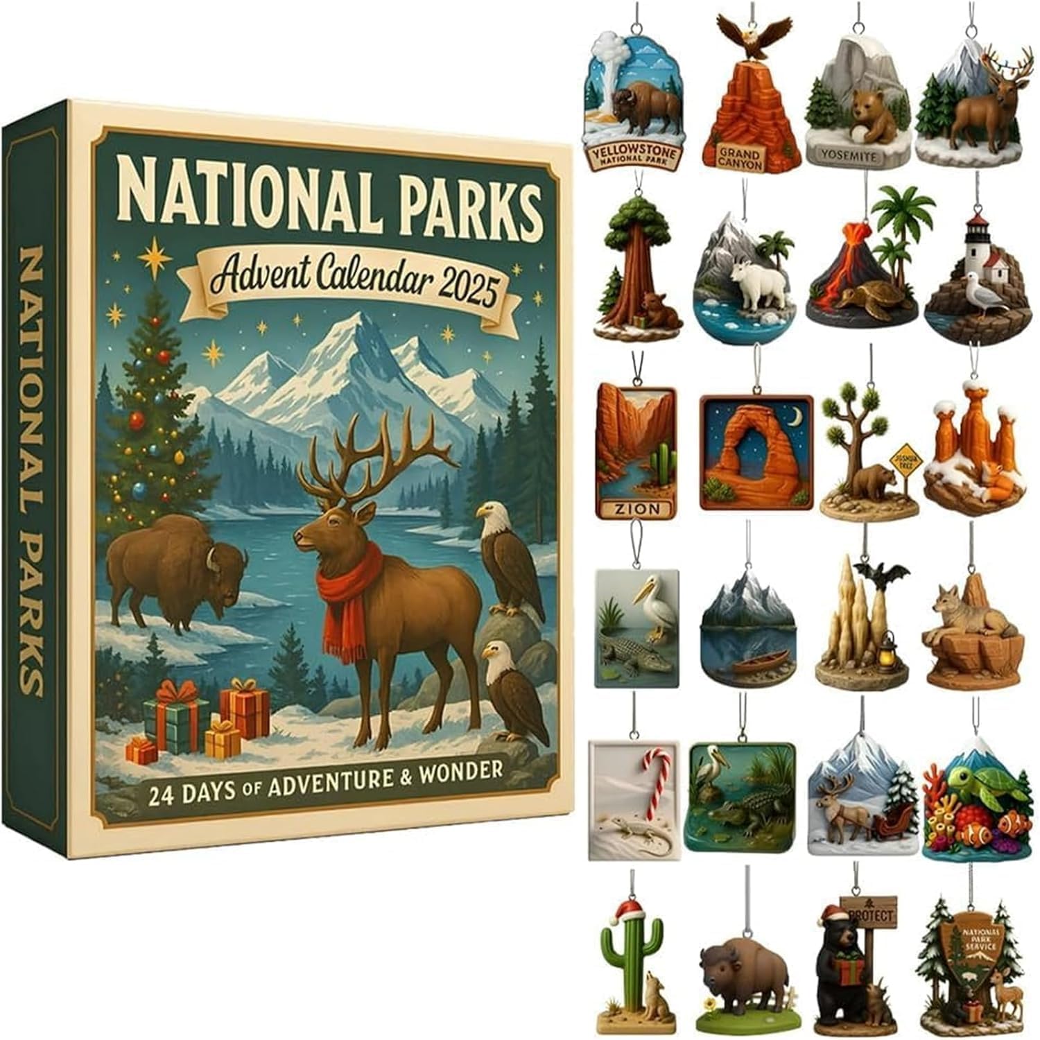National Parks Advent Calendar 2025, 24 Days Christmas Countdown Calendar with Collectible Ornaments of America’s National Parks, Wildlife & Landscapes, Gift for Nature Lovers & Families