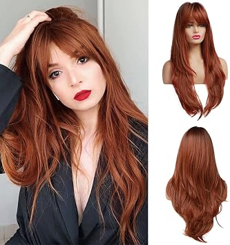 20 Inches Long Straight Dark Brown Layered Synthetic with Bangs for Women Daily Use