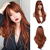 Womens Wig 61 cm  24 Inch Long Straight Auburn Layered Natural Look Synthetic Hair with Dark Roots for Daily Use Parties
