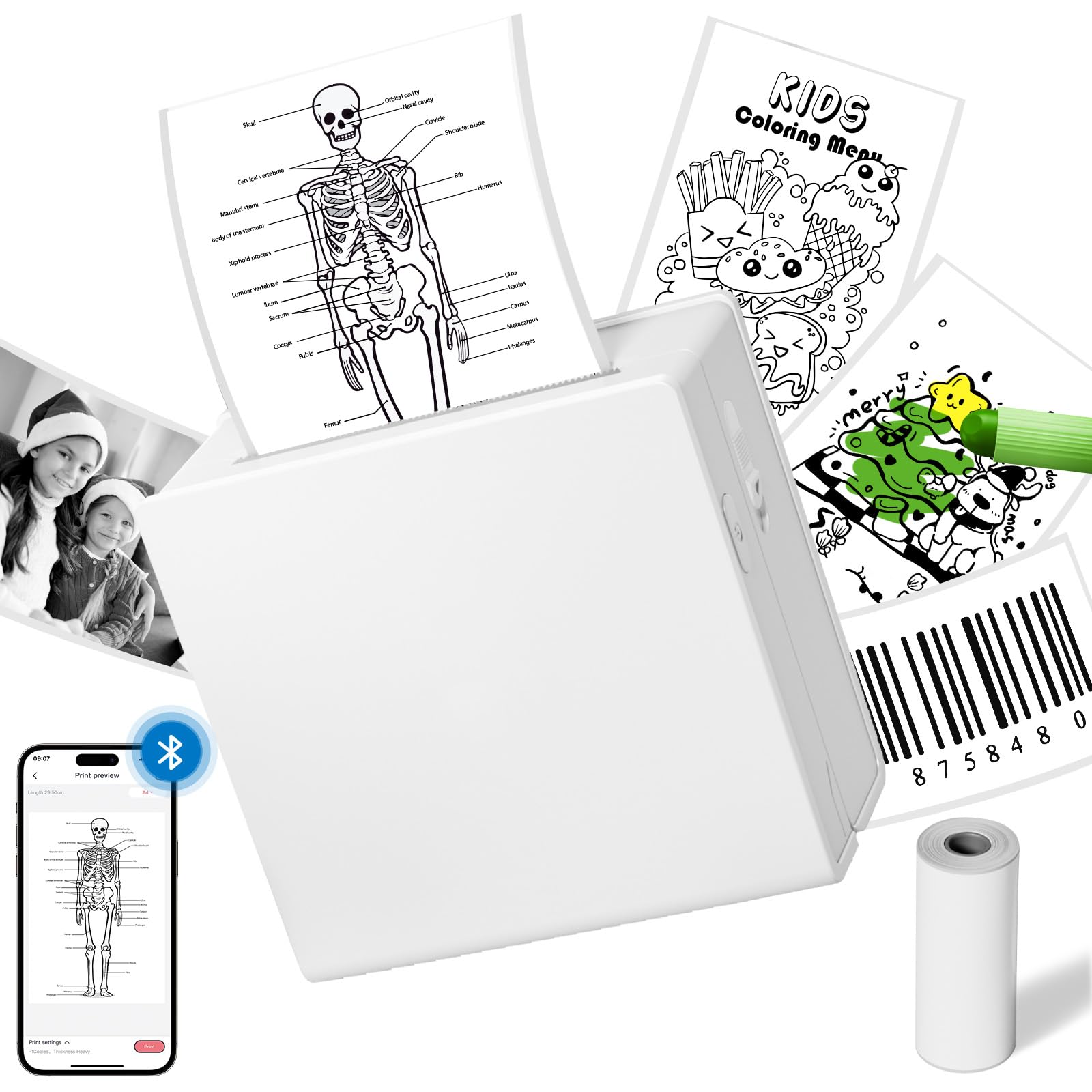 MemokingM02 Sticker Printer Machine - Print Pods Mini Printer, Mini Thermal Printer for Pad&Phone, Inkless Bluetooth Printer Wireless, Sticker Maker Machine Printer for DIY,Study Notes,Photo