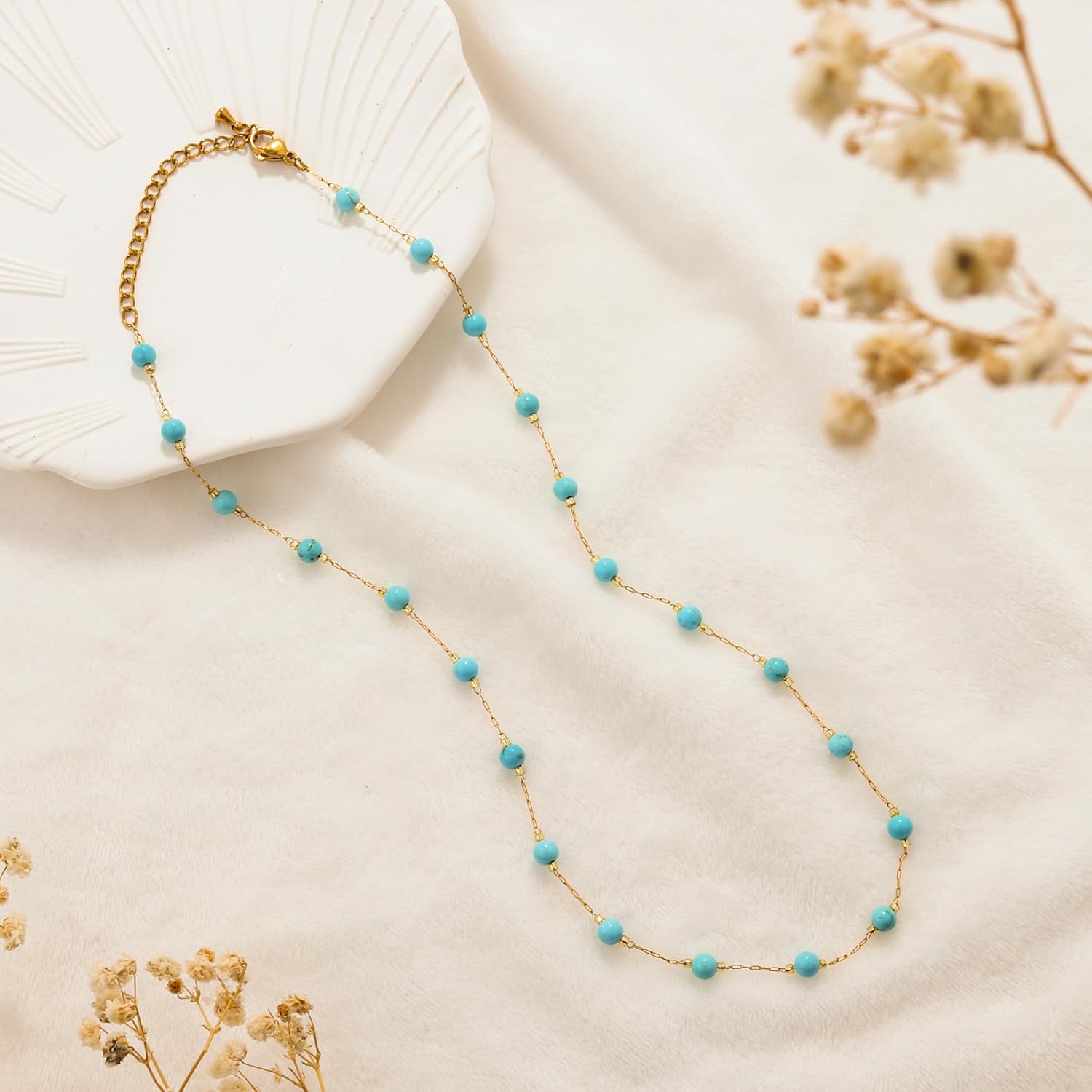Western Jewelry Turquoise Necklaces for Women 18K Gold Plated/Siver Beaded Choker Boho Necklace Handmade Beach Summer Everyday Gifts for Her - Image 5