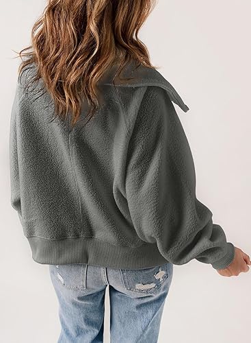 Miniatura 4 de Dokotoo Chaqueta de forro polar mullido para mujer, manga larga, abrigos cortos, ropa de abrigo Sherpa a presión